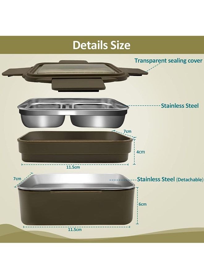 Arabest - Bento Lunch Box for Adults & kids, Reusable Stainless Steel Meal Box, Leakproof Food Storage Containers with 2 Layers Divders,Suitable Microwave Ovens Heating,Healthy Lunches & Snacks- Green - Image 1