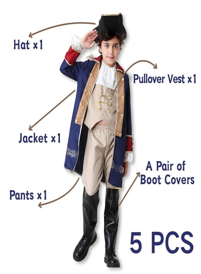 GRAJTCIN George Washington Costume for Boys Colonial Dress Up Kids Founding Father Costume Outfit (Washington Blue, 7-8Y) - Image 2