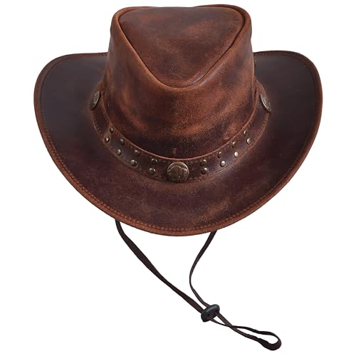Sidewinder Australian Cowboy Leather hat Steampunk Halloween Unisex Adult for Men and Women Shapeable Outback Western Style Wide Brim Brown - Image 3