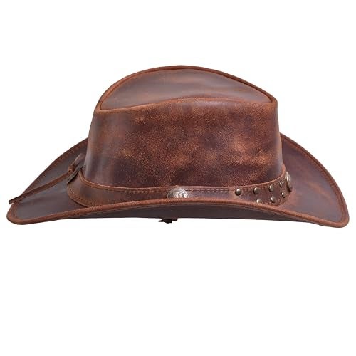 Sidewinder Australian Cowboy Leather hat Steampunk Halloween Unisex Adult for Men and Women Shapeable Outback Western Style Wide Brim Brown - Image 4