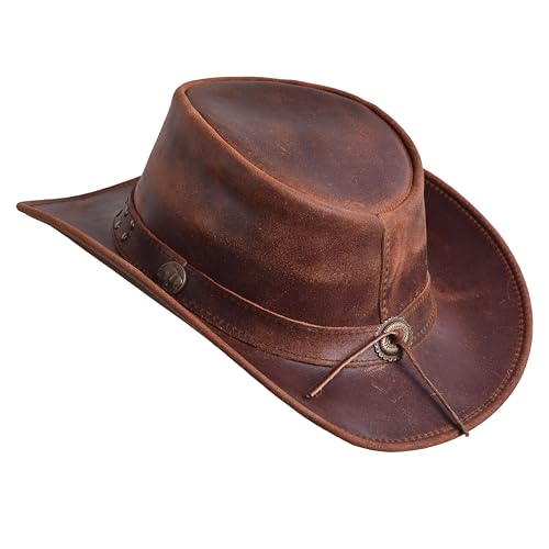 Sidewinder Australian Cowboy Leather hat Steampunk Halloween Unisex Adult for Men and Women Shapeable Outback Western Style Wide Brim Brown - Image 5