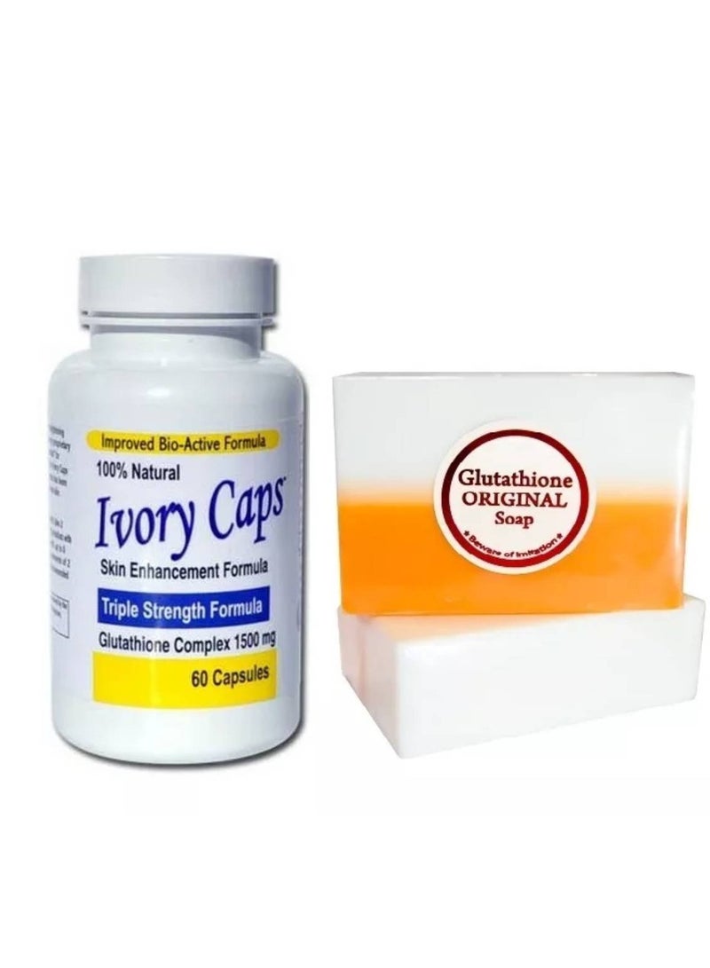 آيفوري كابس حبوب الجلوتاثيون للتفتيح من ايفوري كابس + صابونة التبييض بحمض الكوجيك والجلوتاثيون - Image 1