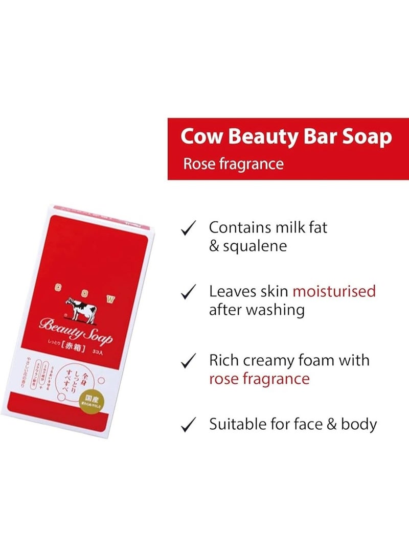 Cow Brand Beauty Soap Red Box Rose Fragrance 90g x 6 - Moisturizing Milk Soap -Gentle Face & Body Cleanser - Made in Japan - Image 4