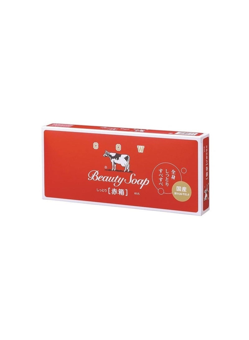 Cow Brand Beauty Soap Red Box Rose Fragrance 90g x 6 - Moisturizing Milk Soap -Gentle Face & Body Cleanser - Made in Japan - Image 1