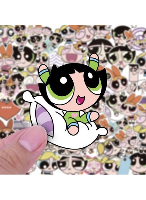 50 ملصقًا للكمبيوتر الدفتري Powerpuff Girl، جرافيتي، حقيبة، كوب ماء، كمبيوتر، مقاوم للماء، نمط صغير