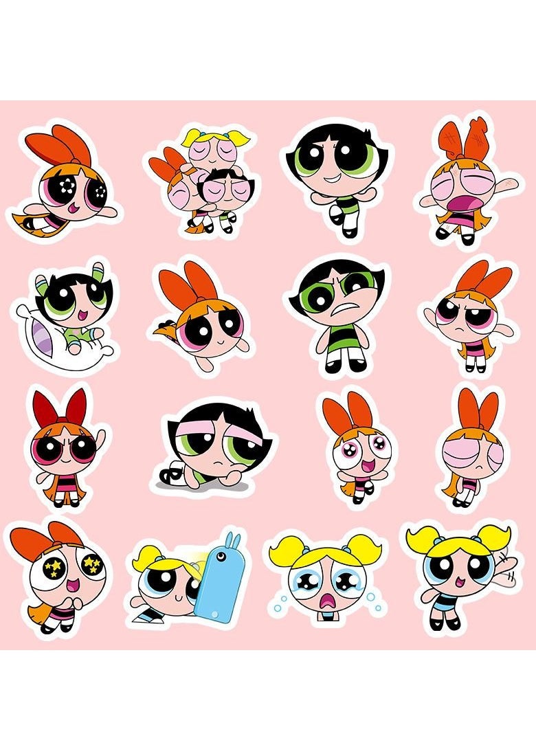 50 ملصقًا للكمبيوتر الدفتري Powerpuff Girl، جرافيتي، حقيبة، كوب ماء، كمبيوتر، مقاوم للماء، نمط صغير
