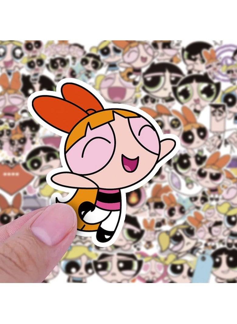 50 ملصقًا للكمبيوتر الدفتري Powerpuff Girl، جرافيتي، حقيبة، كوب ماء، كمبيوتر، مقاوم للماء، نمط صغير