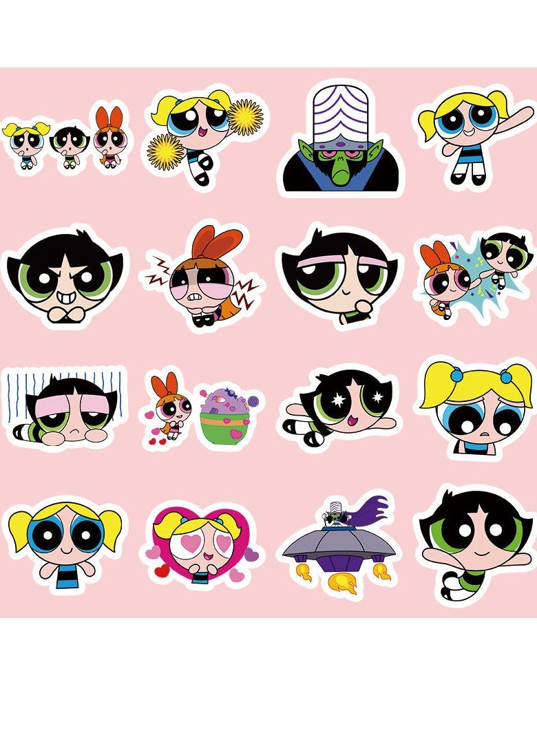 50 ملصقًا للكمبيوتر الدفتري Powerpuff Girl، جرافيتي، حقيبة، كوب ماء، كمبيوتر، مقاوم للماء، نمط صغير