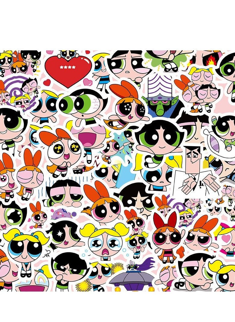 50 ملصقًا للكمبيوتر الدفتري Powerpuff Girl، جرافيتي، حقيبة، كوب ماء، كمبيوتر، مقاوم للماء، نمط صغير