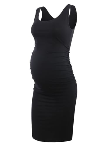 Liu & Qu Women's Maternity Sleeveless Tank Dresses Side Ruching Bodycon Dress for Daily Wearing or Baby Shower - Image 1