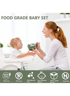 ماركة غير محددة مجموعة تغذية سيليكون آمنة للأطفال خالية من مادة BPA (6 قطع)، تشمل: أطباق مُقسمة مع كؤوس شفط، ملعقة، شوكة، كوب بقشة، مريلة، وقابلة للاستخدام في الميكروويف والفرن. مثالية لمستلزمات الفطام الذاتي للرضع.  - Image 5