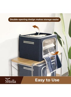 SITTELLA SITTELLA 1 Pieces 66 Liters Double Sided Zipper Wardrobe Organizer with Durable Handle Foldable Stuff Storage Box Closet Drawer Organizers for Clothes Toys Books Blanket Blue  - Image 4