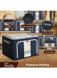 SITTELLA SITTELLA 1 Pieces 66 Liters Double Sided Zipper Wardrobe Organizer with Durable Handle Foldable Stuff Storage Box Closet Drawer Organizers for Clothes Toys Books Blanket Blue  - Image 3