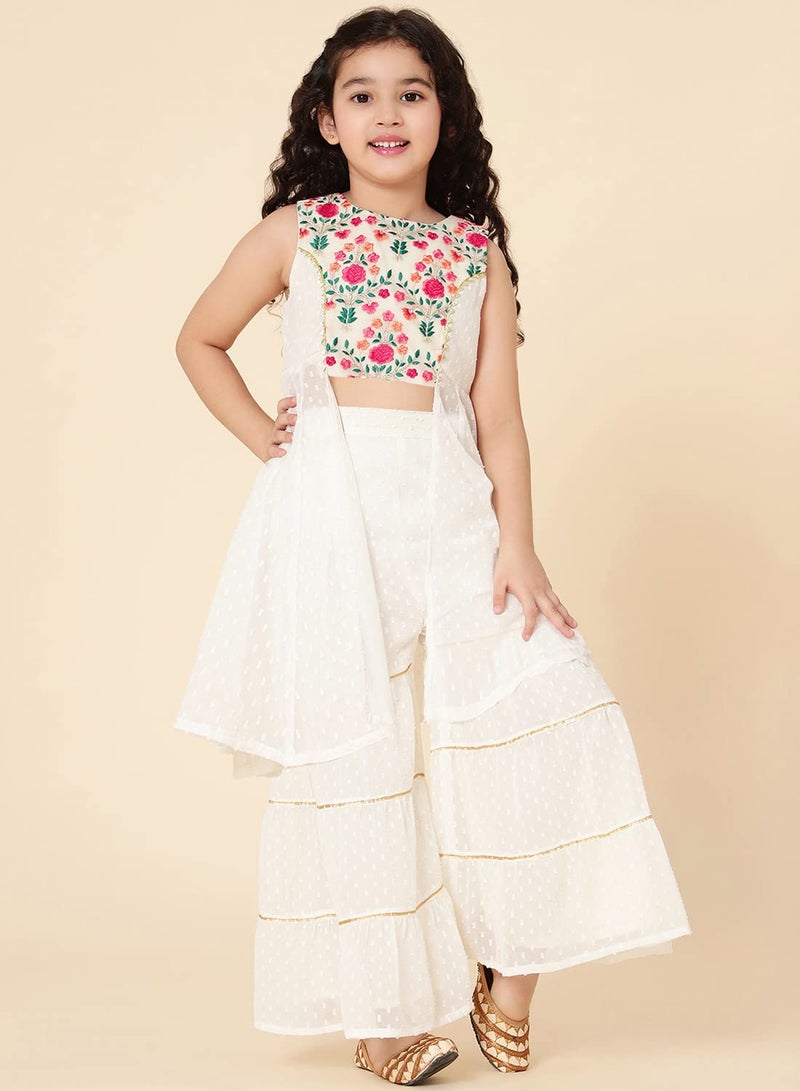 A.T.U.N. (ALL THINGS UBER NICE) A.T.U.N. Girls Embroidered Sharara Set_GSRR PLE FDW_3-4Y_White-Multi - Image 4