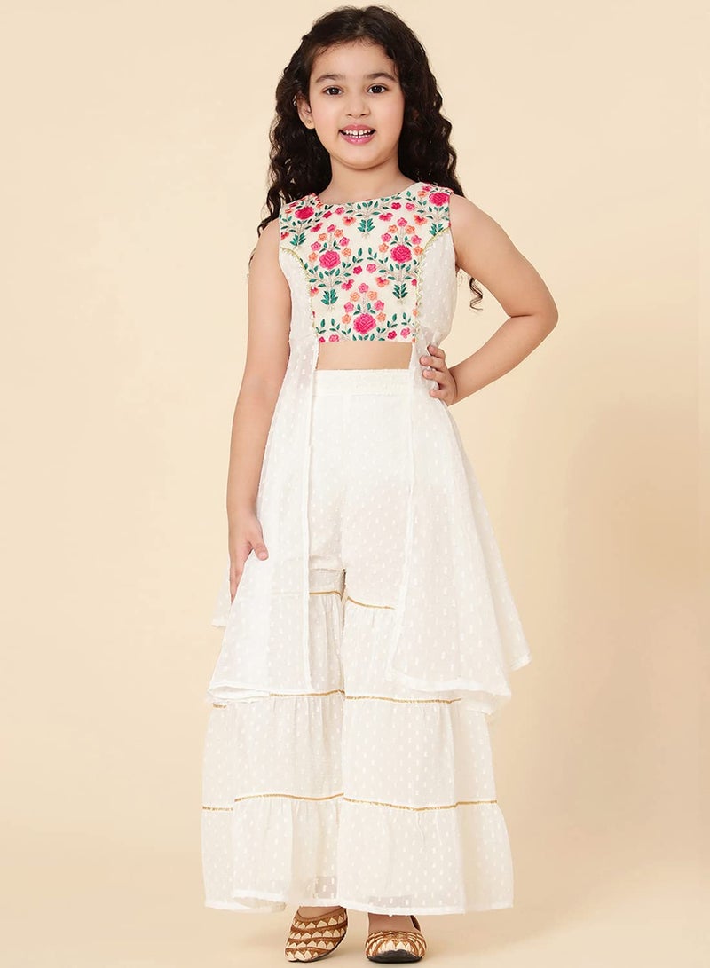 A.T.U.N. (ALL THINGS UBER NICE) A.T.U.N. Girls Embroidered Sharara Set_GSRR PLE FDW_3-4Y_White-Multi - Image 2