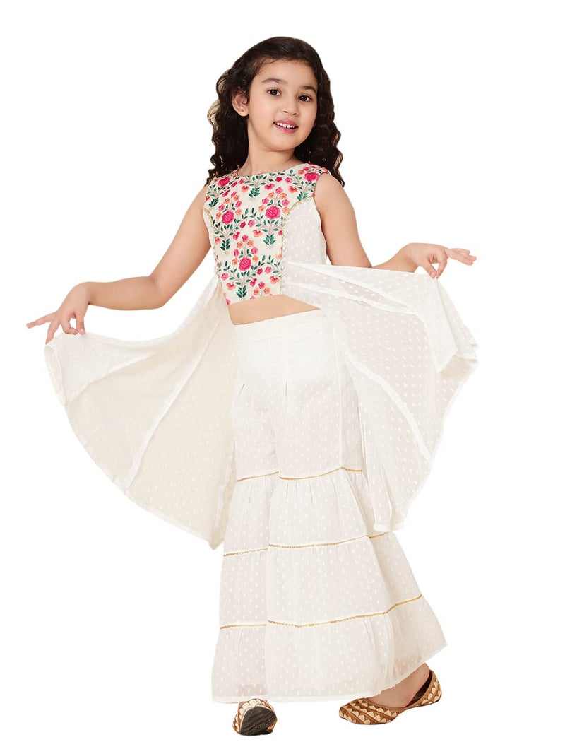 A.T.U.N. (ALL THINGS UBER NICE) A.T.U.N. Girls Embroidered Sharara Set_GSRR PLE FDW_3-4Y_White-Multi - Image 1
