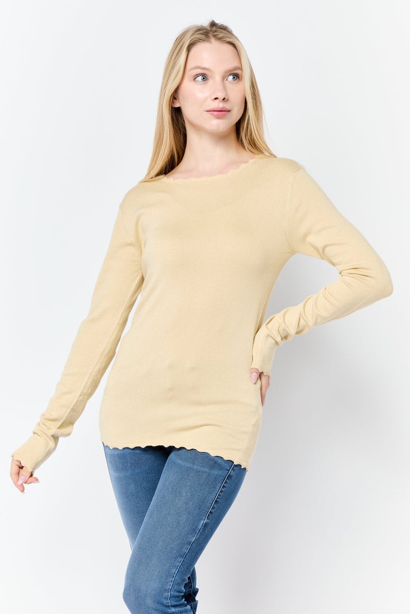 Native Youth Women 2 Pieces Textured Tank Top And Long Sleeves T-Shirt Set, Beige - Image 1