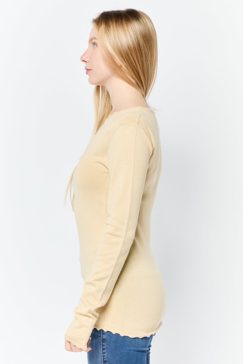 Native Youth Women 2 Pieces Textured Tank Top And Long Sleeves T-Shirt Set, Beige - Image 2