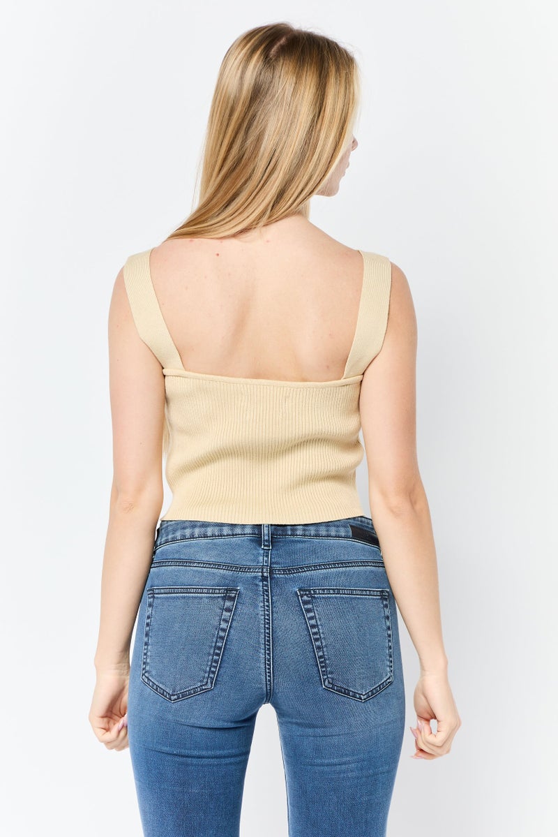 Native Youth Women 2 Pieces Textured Tank Top And Long Sleeves T-Shirt Set, Beige - Image 3