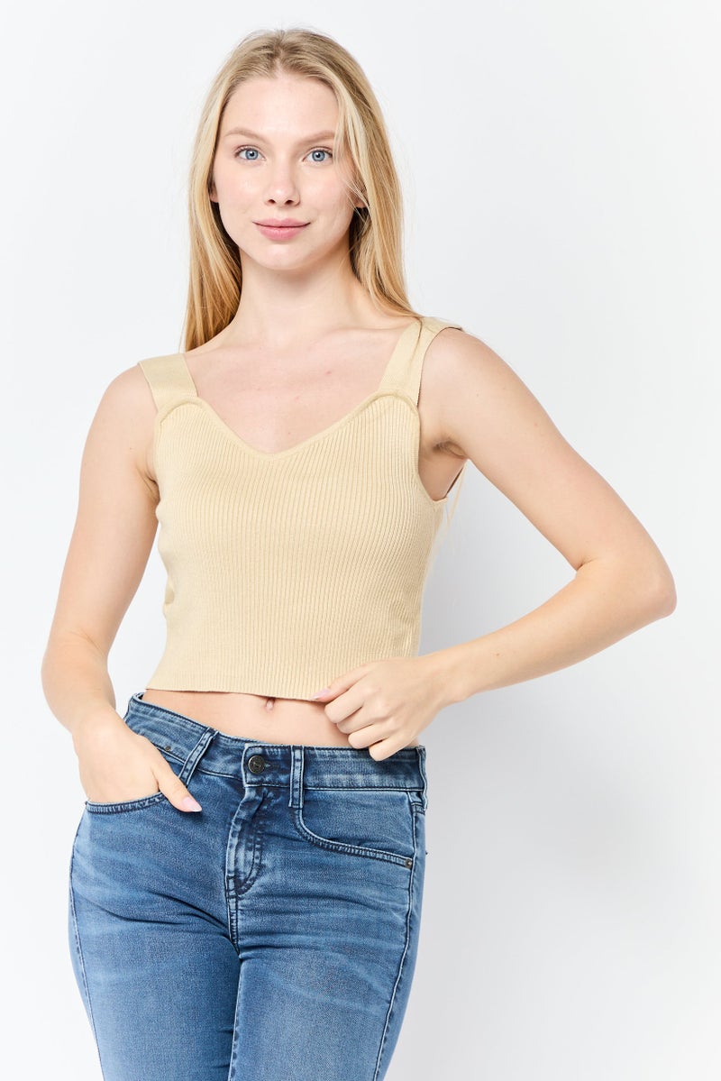 Native Youth Women 2 Pieces Textured Tank Top And Long Sleeves T-Shirt Set, Beige - Image 5