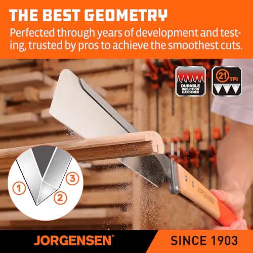 JORGENSEN Japanese Pull Saw, 9.5 Inch Pro Folding Dovetail Saw with Beech Wood Long handle, SK5 Steel Blade Tool-less Quick Change, 21TPI Cross Cut Woodworking Handsaw for Hardwood, Softwood - Image 3