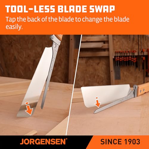 JORGENSEN Japanese Pull Saw, 9.5 Inch Pro Folding Dovetail Saw with Beech Wood Long handle, SK5 Steel Blade Tool-less Quick Change, 21TPI Cross Cut Woodworking Handsaw for Hardwood, Softwood - Image 5