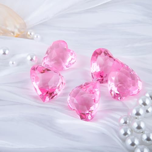 Niceup 30pcs Heart Gemstones Diamond Diving Pool Toys 157in Small Crystal Acrylic 3D Gems Heart Shape Gemstones for Mermaid Treasure Hunt Party Favors Pink - Image 5