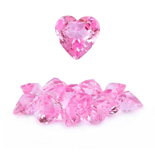 Niceup 30pcs Heart Gemstones Diamond Diving Pool Toys 157in Small Crystal Acrylic 3D Gems Heart Shape Gemstones for Mermaid Treasure Hunt Party Favors Pink - Image 1