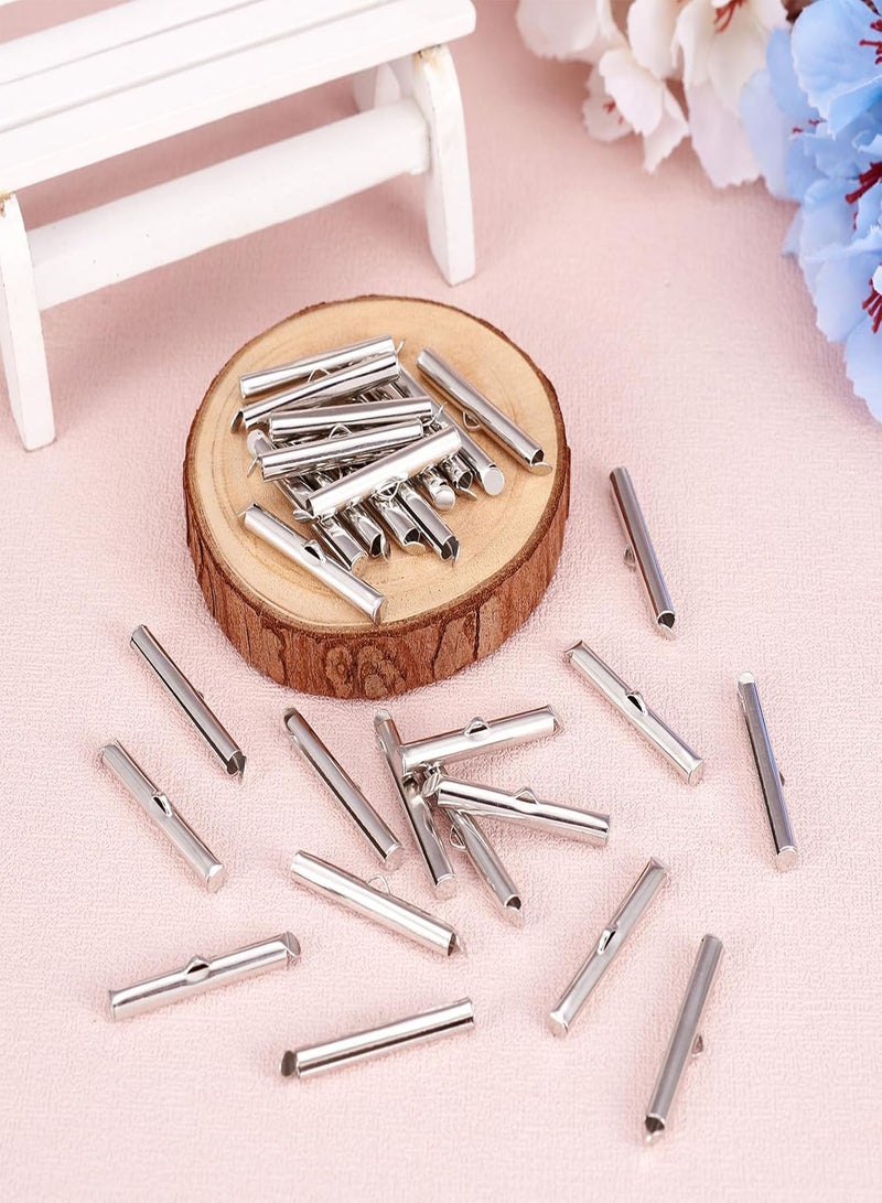 GGOOT Pandahall 50pcs Iron Slide On End Clasp Tubes Slider End Caps Crimp End Tube for Round 11/0 or 8/0 Seed Beads Platinum (30mm) - Image 5