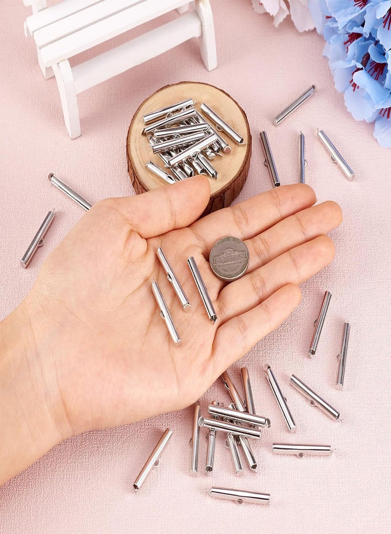 GGOOT Pandahall 50pcs Iron Slide On End Clasp Tubes Slider End Caps Crimp End Tube for Round 11/0 or 8/0 Seed Beads Platinum (30mm) - Image 4
