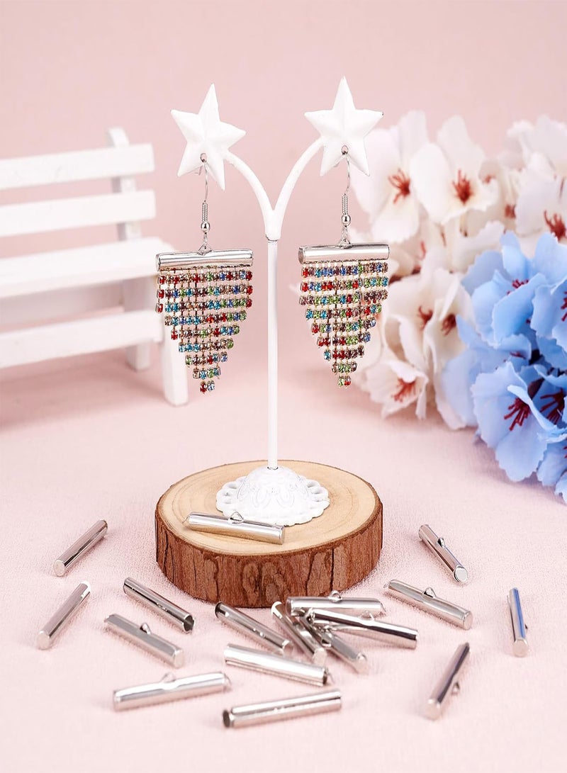 GGOOT Pandahall 50pcs Iron Slide On End Clasp Tubes Slider End Caps Crimp End Tube for Round 11/0 or 8/0 Seed Beads Platinum (30mm) - Image 2