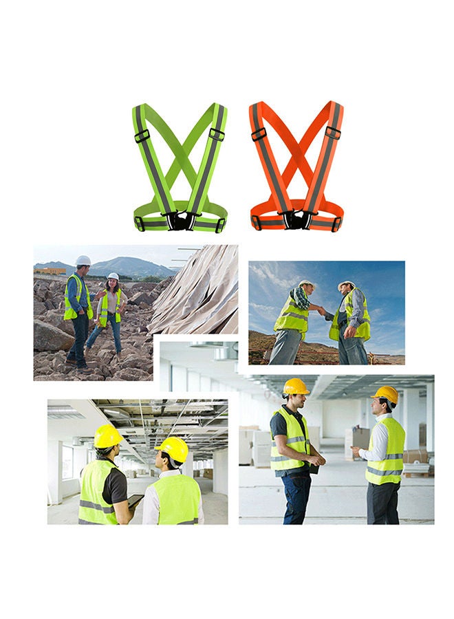 NIBEMINENT 2-Piece V-Shaped Multi-Purpose Reflective Vest Adjustable Elastic Safety Belt Fluorescent Green  - Image 2