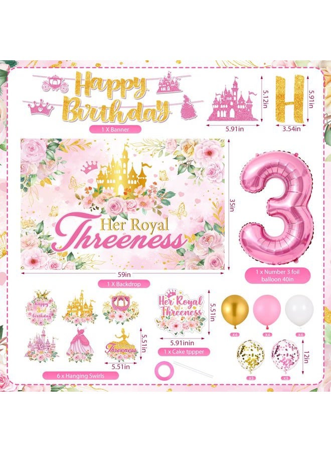 LUUFILx Her Royal Threeness Birthday Decorations Pink Sweet 3rd Birthday Party Supplies Include Her Royal Threeness Backdrop Banner Hanging Swirls Balloons Cake Topper for 3 Years Old Girl Bday Party Decor - Image 4