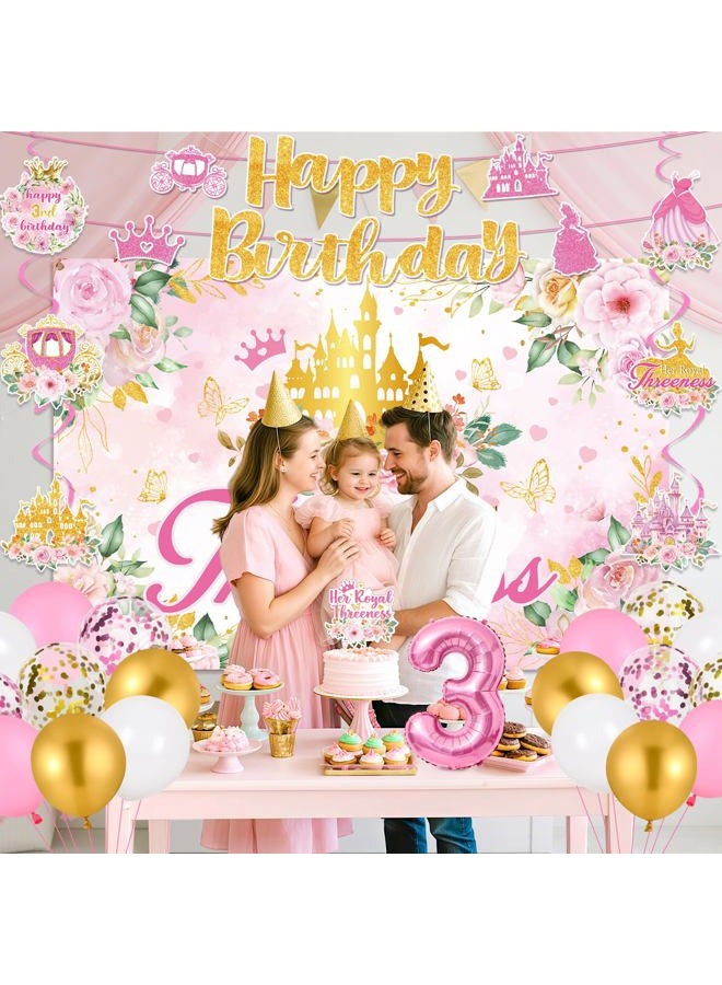 LUUFILx Her Royal Threeness Birthday Decorations Pink Sweet 3rd Birthday Party Supplies Include Her Royal Threeness Backdrop Banner Hanging Swirls Balloons Cake Topper for 3 Years Old Girl Bday Party Decor - Image 3