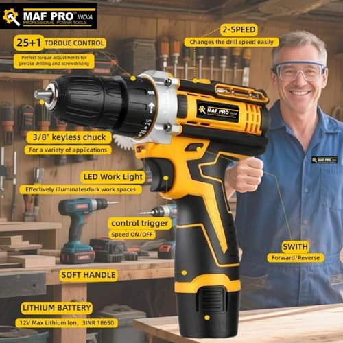 MAF PRO 12V Small Drilling Machine for Home Use | Cordless Drill Machine | Wireless Drilling Machine | Drill Machine Battery Powered | Drill Machine Cordless - Image 2