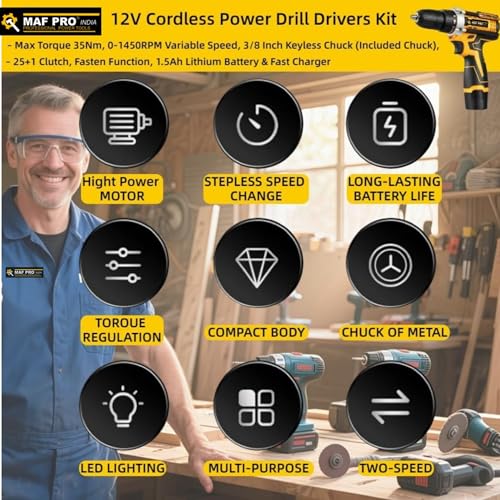 MAF PRO 12V Small Drilling Machine for Home Use | Cordless Drill Machine | Wireless Drilling Machine | Drill Machine Battery Powered | Drill Machine Cordless - Image 5