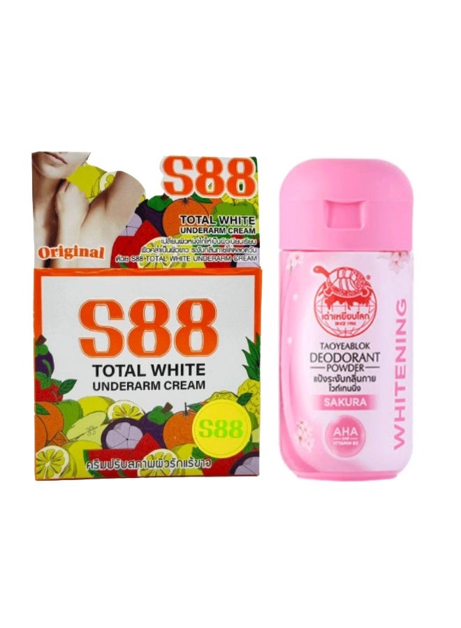 2-Piece S88 Total White Underarm Cream 35 gm Original & Taoyeablok Deodorant Powder 22 gm