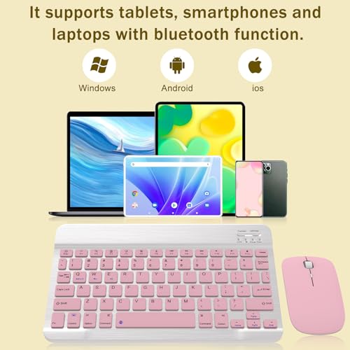 GOGARA Rechargeable Bluetooth Keyboard and Mouse Combo Universal UltraSlim Wireless Keyboard Mouse Set for Android Windows iPad iPhone Samsung Tablet Portable Compact Keyboard Set Pink - Image 3