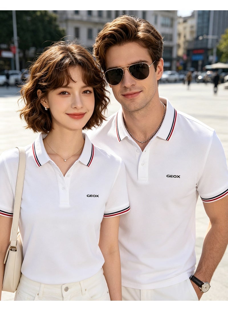 GEOX Unisex Short Sleeve Polo Shirt Casual Daily Office Wear White - Image 5