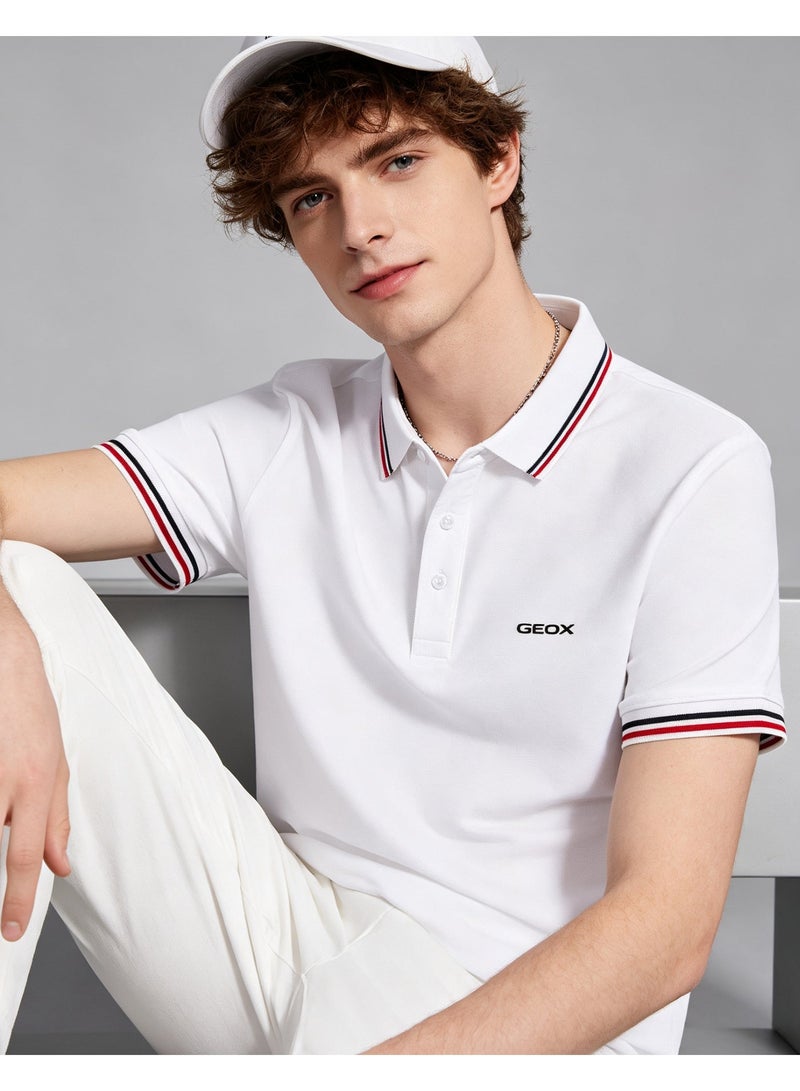 GEOX Unisex Short Sleeve Polo Shirt Casual Daily Office Wear White - Image 2