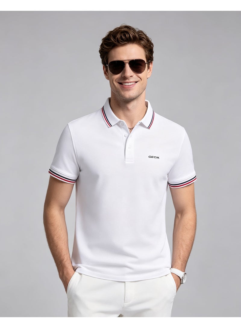 GEOX Unisex Short Sleeve Polo Shirt Casual Daily Office Wear White - Image 1