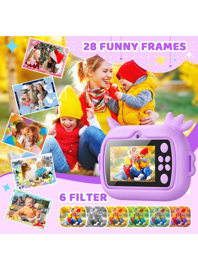 Generic Instant camera for kids Dinosaur – Thermal printing – Jurassic shockproof case – 3 rolls included – Photo/Selfie – Video 1080P – 32 GB educational memory card - Image 4