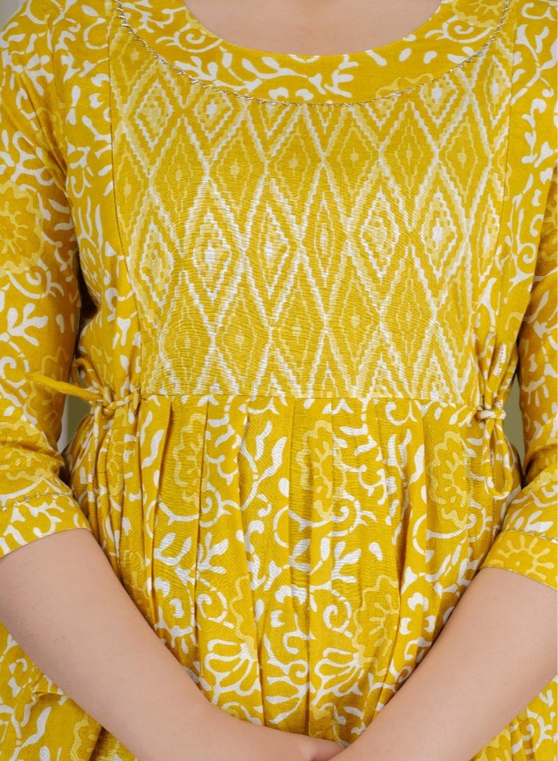 Zebees Cotton Floral Print Dress, Yellow, 3/4 Sleeve,Maternity/Feeding Dress  - Image 4