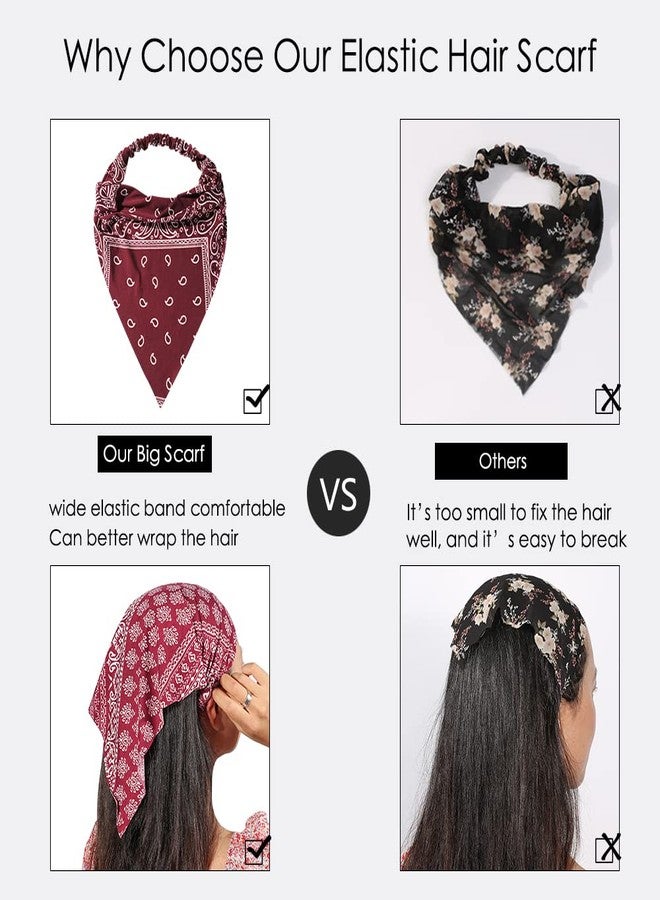 Vercret 6 Pack Hair Scarf Headband for Women - Elastic Hair Kerchief Large Boho Triangle Bandana Head Scarf with Clips Non Slip Paisley Print Headbands Hair Scarves for Teen Girls - Image 4
