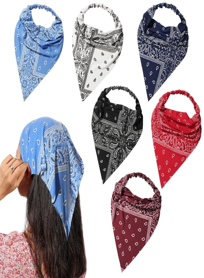 Vercret 6 Pack Hair Scarf Headband for Women - Elastic Hair Kerchief Large Boho Triangle Bandana Head Scarf with Clips Non Slip Paisley Print Headbands Hair Scarves for Teen Girls - Image 1