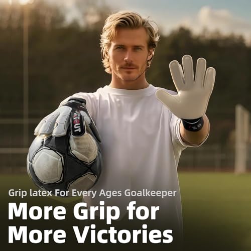 Sportout قفازات حارس مرمى للشباب والبالغين من سبورت آوت، قبضة قوية لأصعب التصديات، مع دعامات أصابع لتوفير حماية رائعة لمنع الإصابات، 3 ألوان (أسود، 5) - Image 3