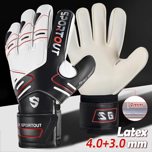 Sportout قفازات حارس مرمى للشباب والبالغين من سبورت آوت، قبضة قوية لأصعب التصديات، مع دعامات أصابع لتوفير حماية رائعة لمنع الإصابات، 3 ألوان (أسود، 5) - Image 2