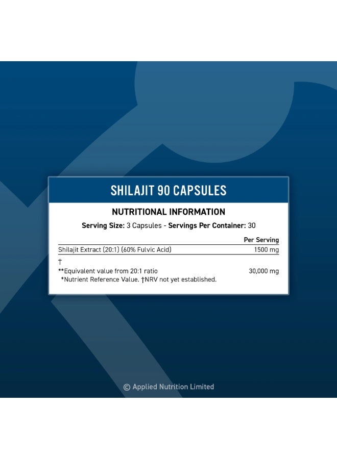 Applied Nutrition شيلجيت 90 كبسولة 1500 ملغ مستخلص 20:1 مكمل حمض الفولفيك الهيمالايا 30 حصة - Image 2