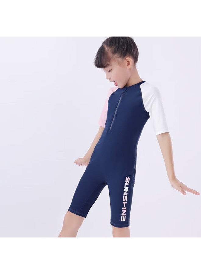 Yizi Girls' One Piece Swimsuit For Big Kids And Children Ezi20g063 Navy Pink 160cm - Image 2