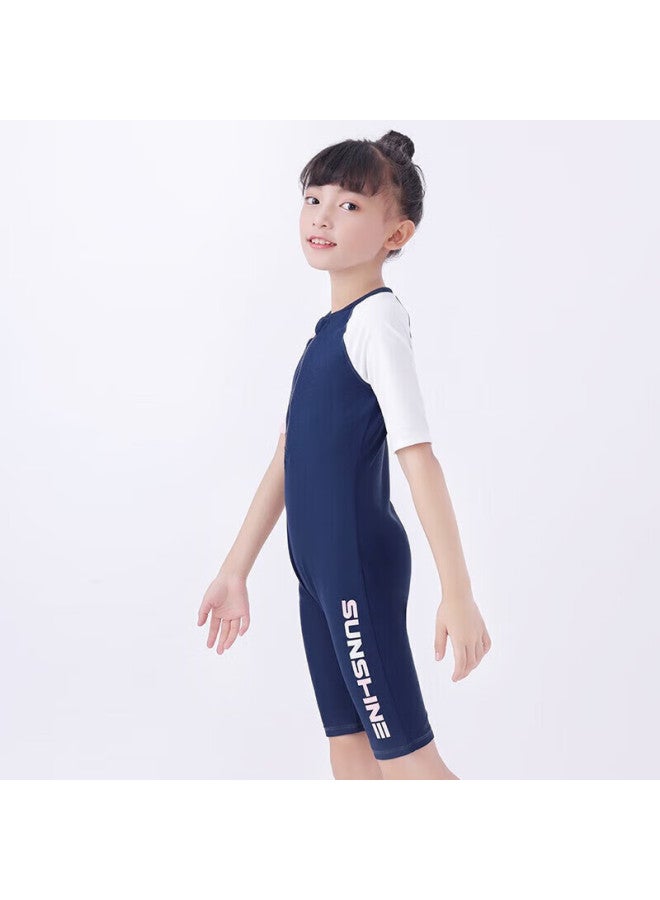 Yizi Girls' One Piece Swimsuit For Big Kids And Children Ezi20g063 Navy Pink 160cm - Image 3